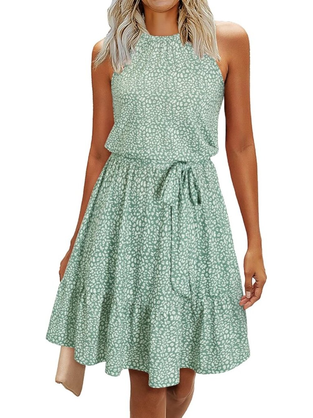 Women's Floral Fashion Summer Halter Dresses Casual Sleeveless Ruffle Sundress